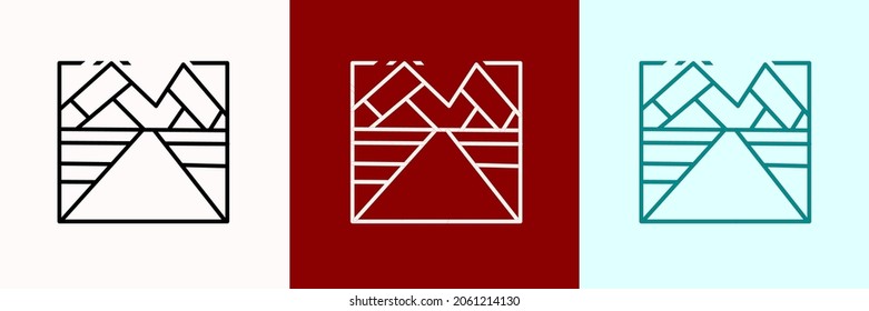 Tourism and Travel Brand Mountain Line Art Logo and Colors can be changed at any time to adjust the background