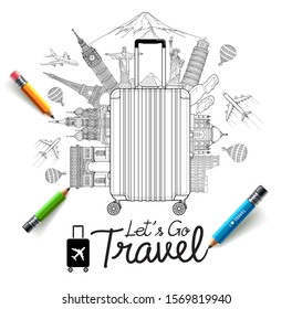 Tourism and travel doodles art style vector illustrations.