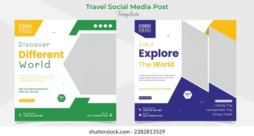Tourism and travel holiday vacation social media post and square flyer post banner template design set