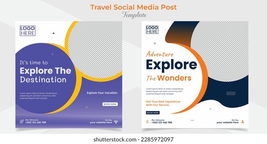 Tourism and travel holiday vacation social media post and square flyer post banner template design set