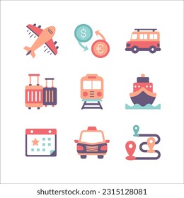 Tourism and Travel Icon Set in Flat Style Icon