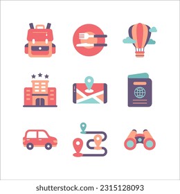 Tourism and Travel Icon Set in Flat Style Icon