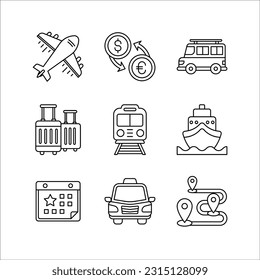 Tourism and Travel Icon Set in Outline Line Style