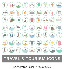 Tourism and travel icon set. Vector.