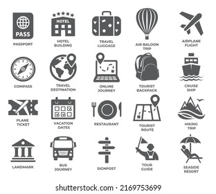 Tourism and travel icons set on white background