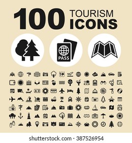 Tourism and travel icons. Summer pictogram. Holiday vector graphic.