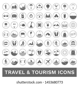 Tourism, travel, outdoor, recreation, sport icons. Vector.