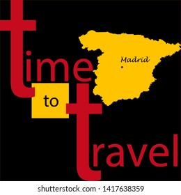 Tourism and travel poster template design with promo text and map of Spain. Vector illustration