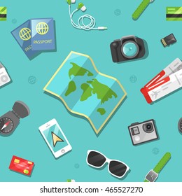 Tourism and Travel Seamless Pattern. Vector background
