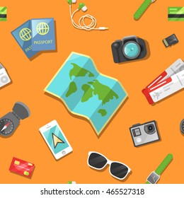 Tourism and Travel Seamless Pattern. Vector background