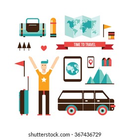 Tourism and travel Set of modern flat design elements