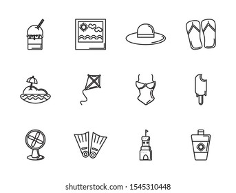 tourism travel time summer icons linear set vector illustration