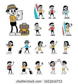 Tourism and Traveling retro character, vector illustration