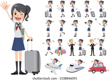 Tourism and travelling bundle character set. Full length, gestures, emotions, poses