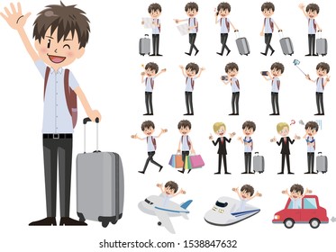 Tourism and travelling bundle character set. Full length, gestures, emotions, poses