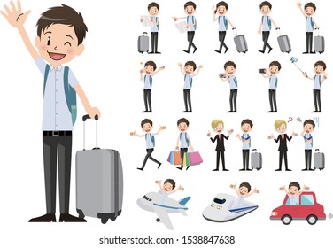 Tourism and travelling bundle character set. Full length, gestures, emotions, poses