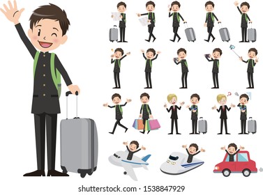 Tourism and travelling bundle character set. Full length, gestures, emotions, poses