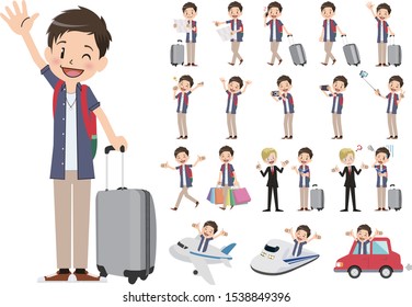 Tourism and travelling bundle character set. Full length, gestures, emotions, poses