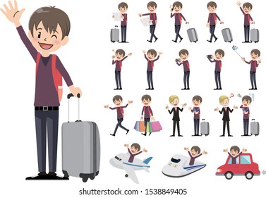 Tourism and travelling bundle character set. Full length, gestures, emotions, poses