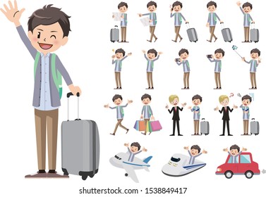 Tourism and travelling bundle character set. Full length, gestures, emotions, poses