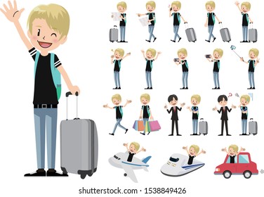 Tourism and travelling bundle character set. Full length, gestures, emotions, poses