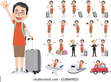 Tourism and travelling bundle character set. Full length, gestures, emotions, poses