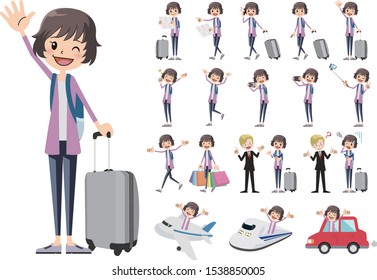 Tourism and travelling bundle character set. Full length, gestures, emotions, poses