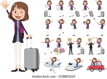 Tourism and travelling bundle character set. Full length, gestures, emotions, poses