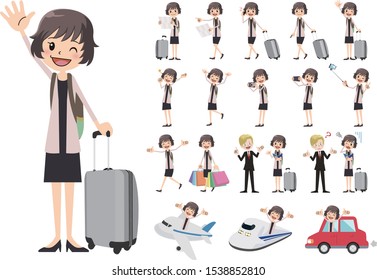 Tourism and travelling bundle character set. Full length, gestures, emotions, poses