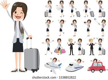 Tourism and travelling bundle character set. Full length, gestures, emotions, poses