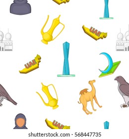 Tourism in UAE pattern. Cartoon illustration of tourism in UAE vector pattern for web