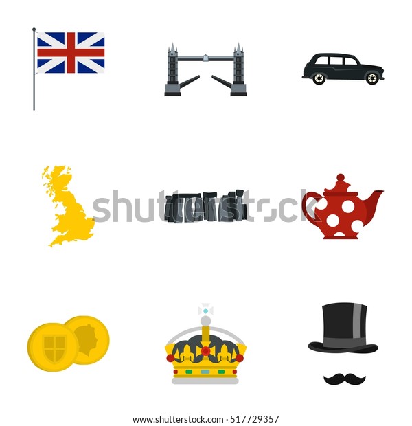 Tourism in United\
Kingdom icons set. Flat illustration of 9 tourism in United Kingdom\
vector icons for web