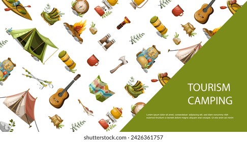 Tourism vacation camping flyer. Freehand drawing. Isolate on a white background. Vector