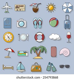 Tourism and vacation retro icons. Vector illustration