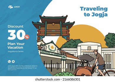 Tourism Vacation theme gift voucher discount with Yogyakarta illustration