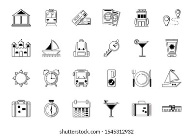 tourism vacations travel icon set thin line vector illustration