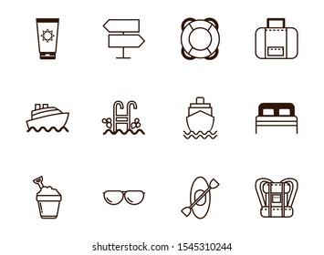 tourism vacations travel related icons set line style vector illustration