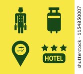 tourism vector icons set. with bellhop, travelling luggage, beach location and hotel three stars in set