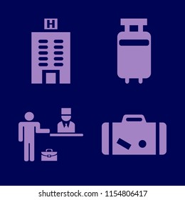 tourism vector icons set. with suitcase, travelling luggage, check in hotel and hotel building in set