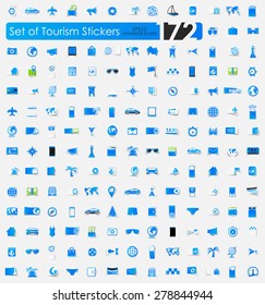 tourism vector sticker icons with shadow. Paper cut