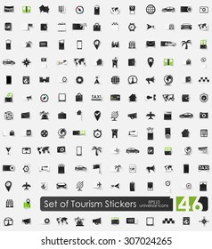 tourism vector sticker icons with shadow. Paper cut