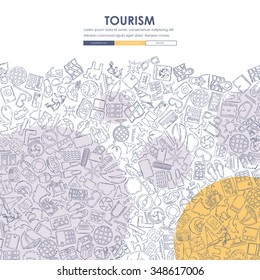 tourism Website Template Design with Doodle Background