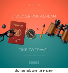 Tourism website template, discover your dream, vector illustration.