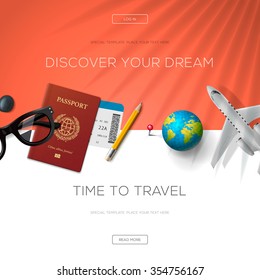 Tourism website template, time to travel, vector illustration.