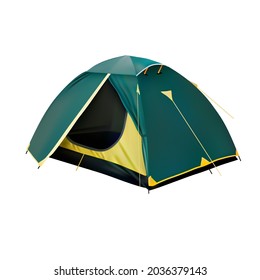 Tourist accessories. Tent. 3d vector illustration