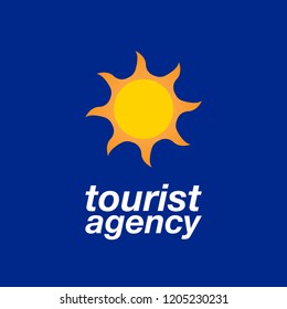 Tourist agency logo. Travel icon design. Sun symbol. Tourism vector illustration.