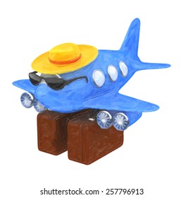 Tourist airliner isolated on white background. Trace raster illustration. Oil painted effect.