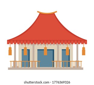 Tourist attraction in asia, chinese or japanese traditional architecture. Isolated korean sightseeing, cultural heritage. Landmark of oriental country, ancient temple with lanterns. Vector in flat