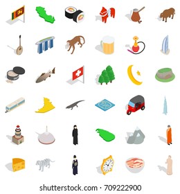 Tourist attraction cons set. Isometric style of 36 tourist attraction ector icons for web isolated on white background