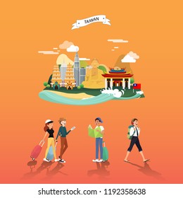 Tourist attraction landmarks in Taiwan illustration design